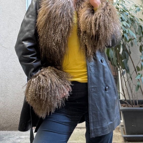 Vintage Mongolian Afghan Coat Charlotte Simone Style M Leather & Fur Shearling - Picture 7 of 9